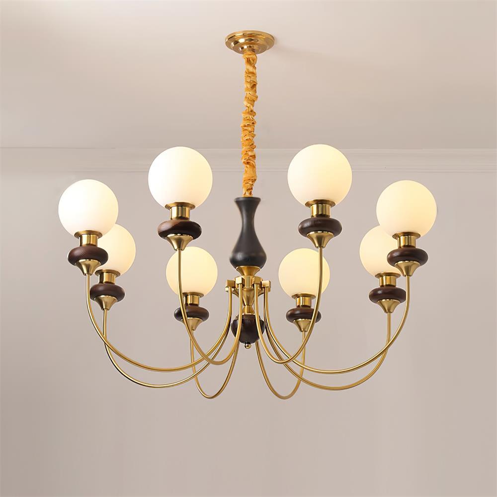 Lustre rétro Colette, abat-jour en verre avec cadre en bois et en métal