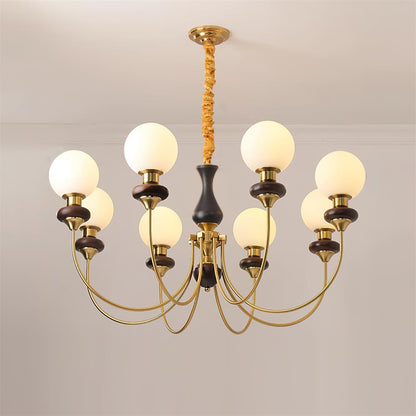 Lustre rétro Colette, abat-jour en verre avec cadre en bois et en métal