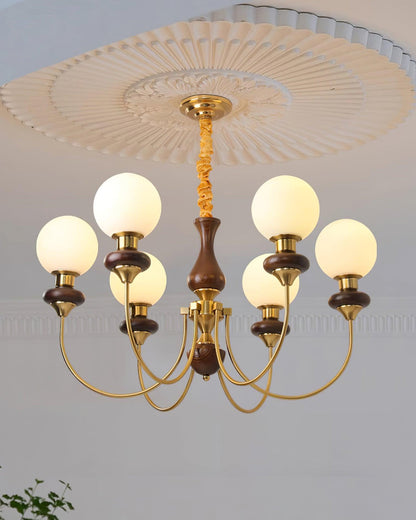 Lustre rétro Colette, abat-jour en verre avec cadre en bois et en métal