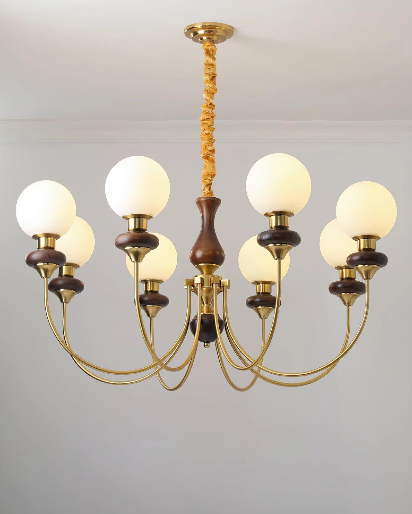 Lustre rétro Colette, abat-jour en verre avec cadre en bois et en métal
