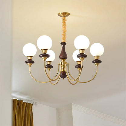 Lustre rétro Colette, abat-jour en verre avec cadre en bois et en métal