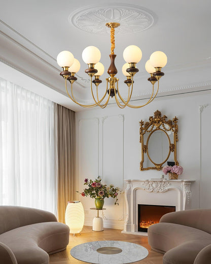Lustre rétro Colette, abat-jour en verre avec cadre en bois et en métal