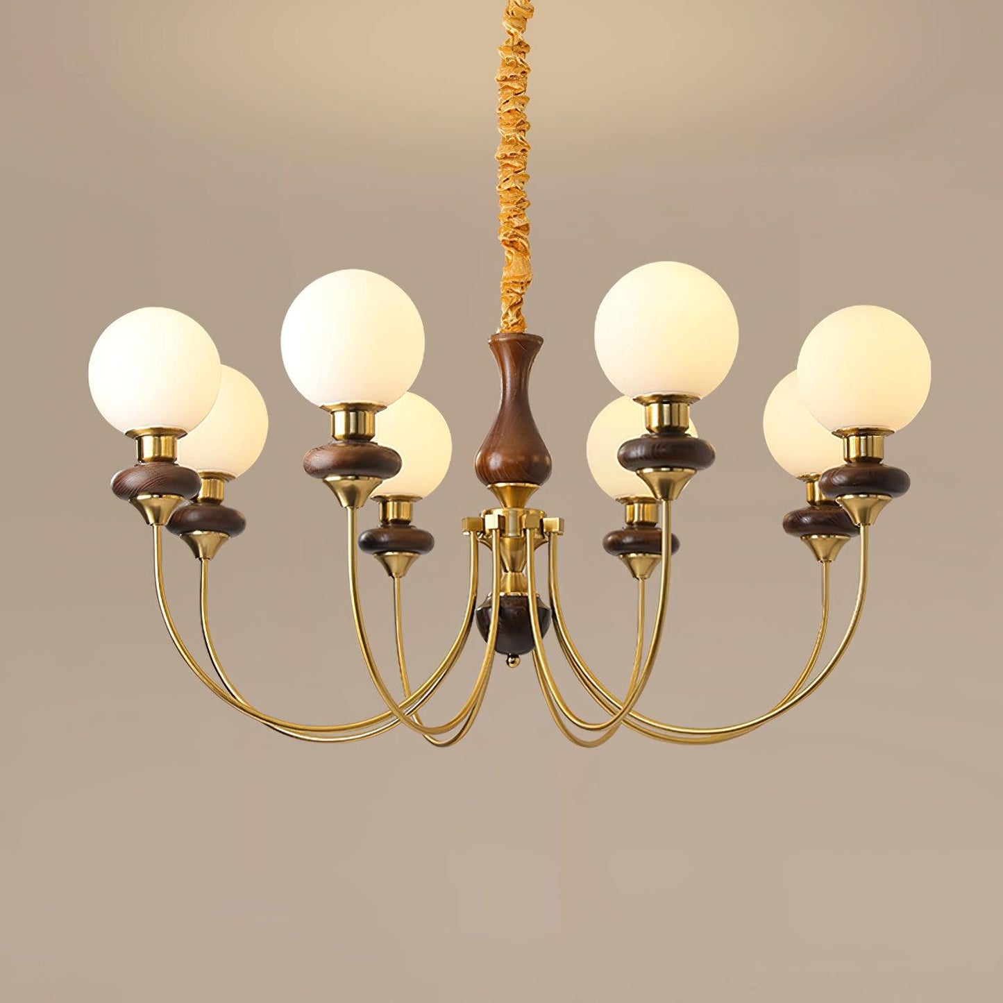 Lustre rétro Colette, abat-jour en verre avec cadre en bois et en métal