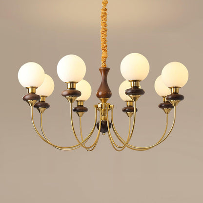 Lustre rétro Colette, abat-jour en verre avec cadre en bois et en métal