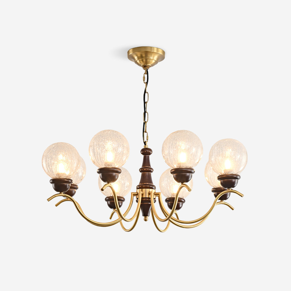 Lustre Delphine Rétro, Bras en Laiton Courbés avec Globes en Verre