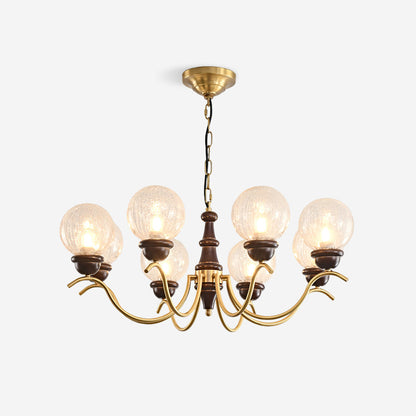 Lustre Delphine Rétro, Bras en Laiton Courbés avec Globes en Verre