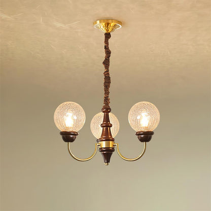 Lustre Delphine Rétro, Bras en Laiton Courbés avec Globes en Verre