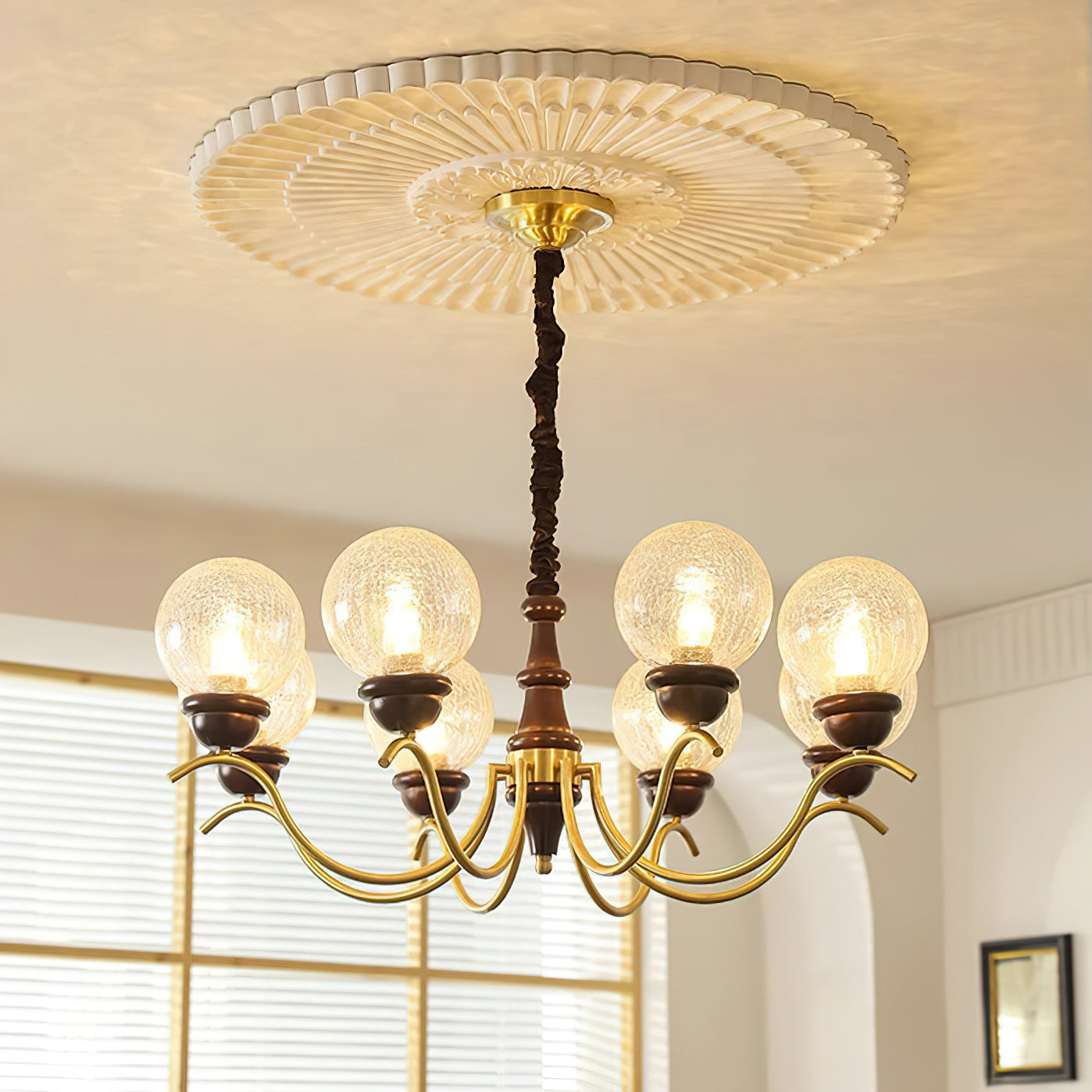 Lustre Delphine Rétro, Bras en Laiton Courbés avec Globes en Verre
