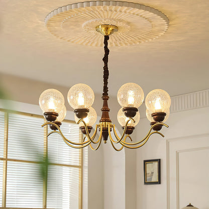 Lustre Delphine Rétro, Bras en Laiton Courbés avec Globes en Verre