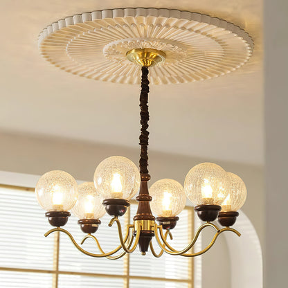 Lustre Delphine Rétro, Bras en Laiton Courbés avec Globes en Verre