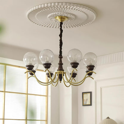 Lustre Delphine Rétro, Bras en Laiton Courbés avec Globes en Verre
