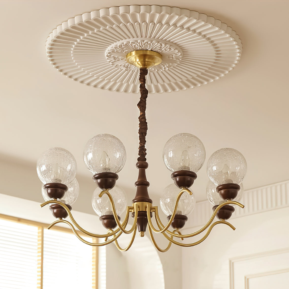 Lustre Delphine Rétro, Bras en Laiton Courbés avec Globes en Verre