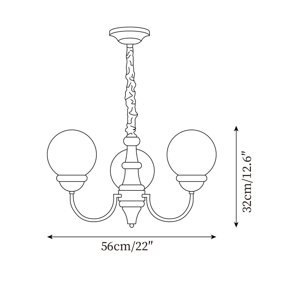 Lustre Delphine Rétro, Bras en Laiton Courbés avec Globes en Verre