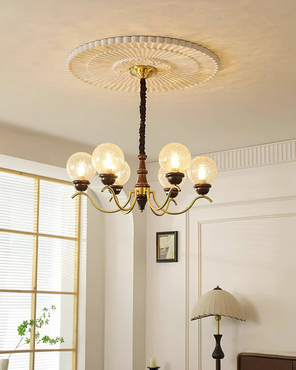 Lustre Delphine Rétro, Bras en Laiton Courbés avec Globes en Verre
