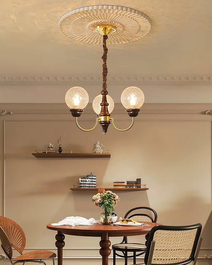 Lustre Delphine Rétro, Bras en Laiton Courbés avec Globes en Verre