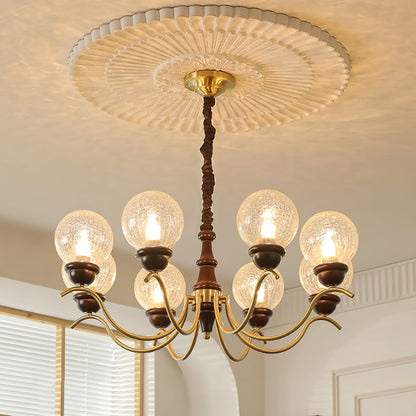 Lustre Delphine Rétro, Bras en Laiton Courbés avec Globes en Verre