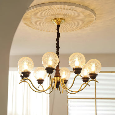 Lustre Delphine Rétro, Bras en Laiton Courbés avec Globes en Verre