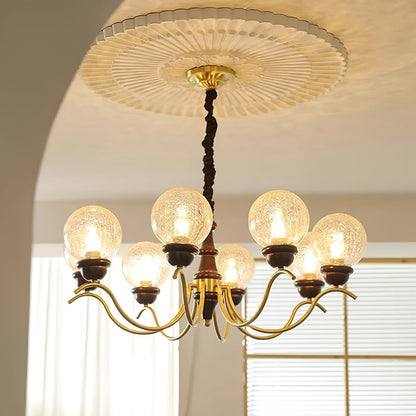 Lustre Delphine Rétro, Bras en Laiton Courbés avec Globes en Verre