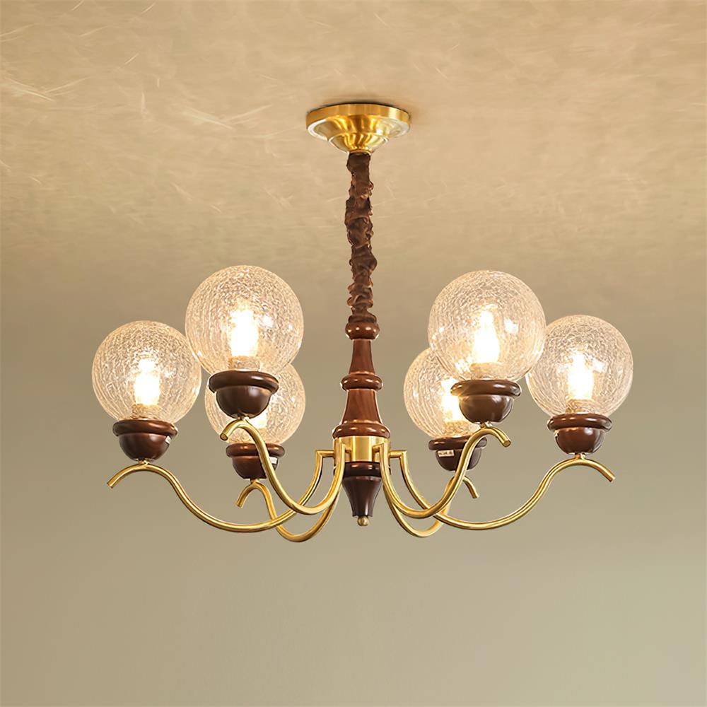 Lustre Delphine Rétro, Bras en Laiton Courbés avec Globes en Verre