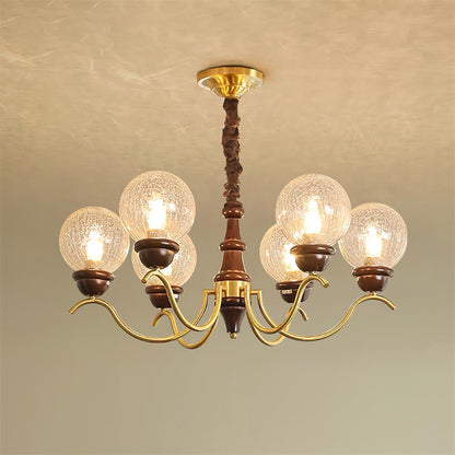 Lustre Delphine Rétro, Bras en Laiton Courbés avec Globes en Verre