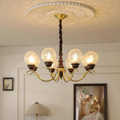 Lustre Delphine Rétro, Bras en Laiton Courbés avec Globes en Verre