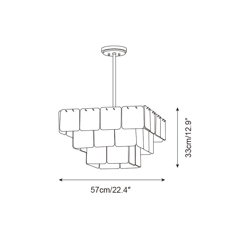 Séverine Glass Chandelier, Layered Textured Panels with Gold Frame