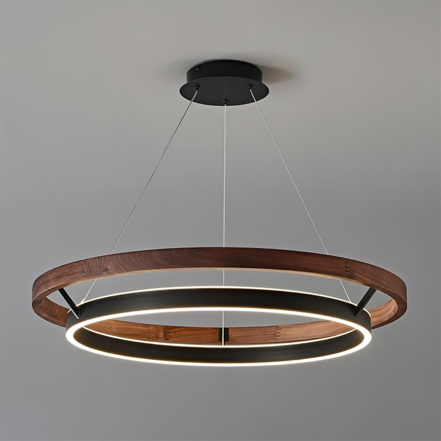 Chloé Ring Chandelier, Dual Wood Rings with Integrated LED Glow