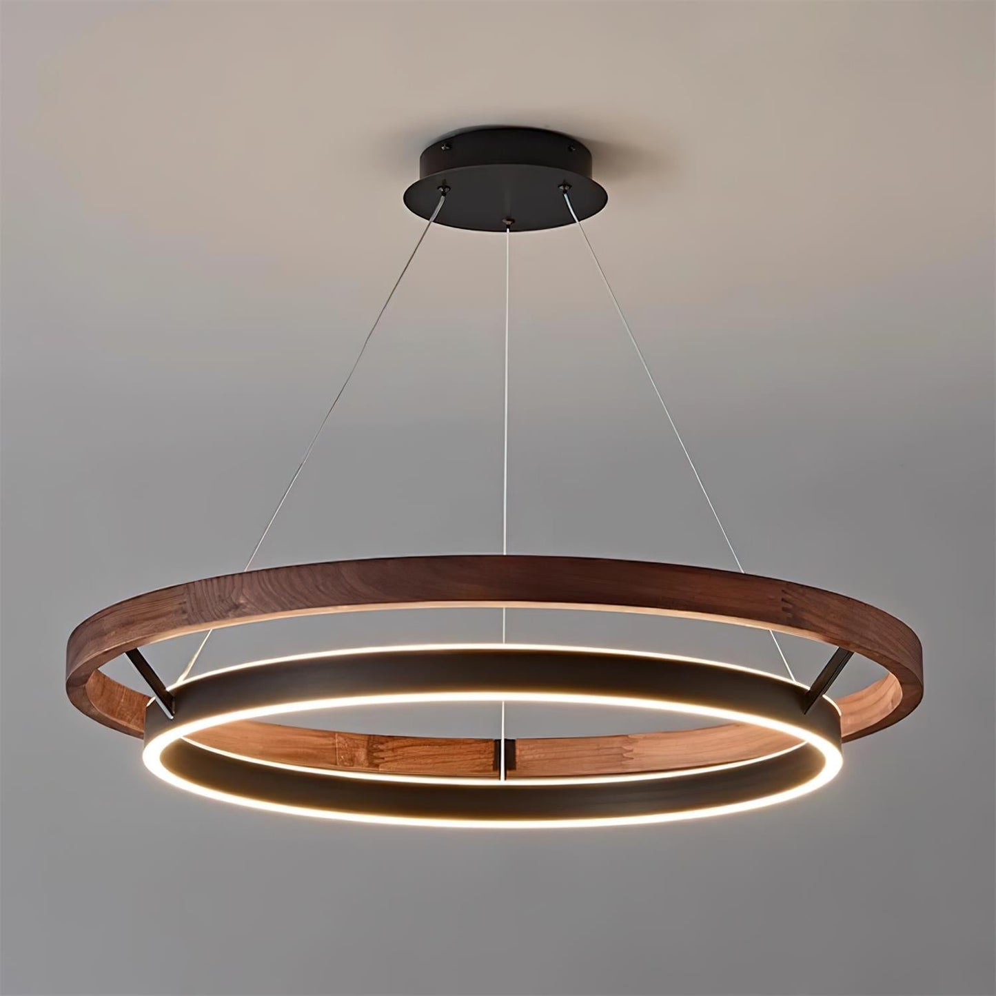 Chloé Ring Chandelier, Dual Wood Rings with Integrated LED Glow