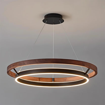 Chloé Ring Chandelier, Dual Wood Rings with Integrated LED Glow