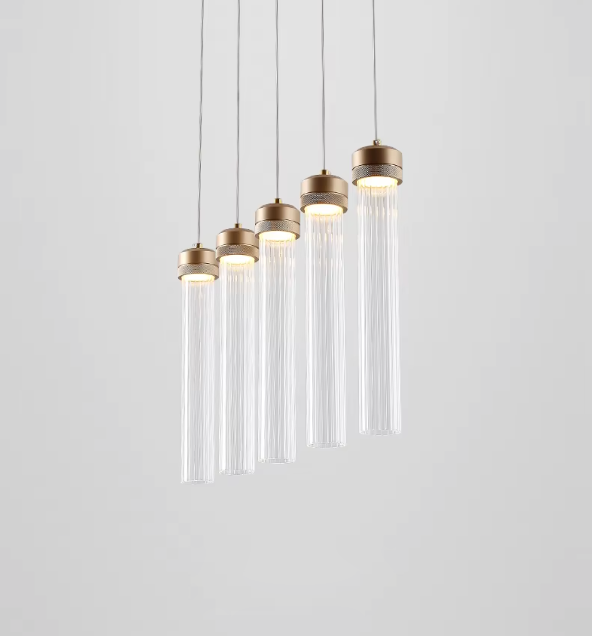 Isabelle Ripple Drop Gold Tube LED Pendant Light Modern Multi Head Fixture