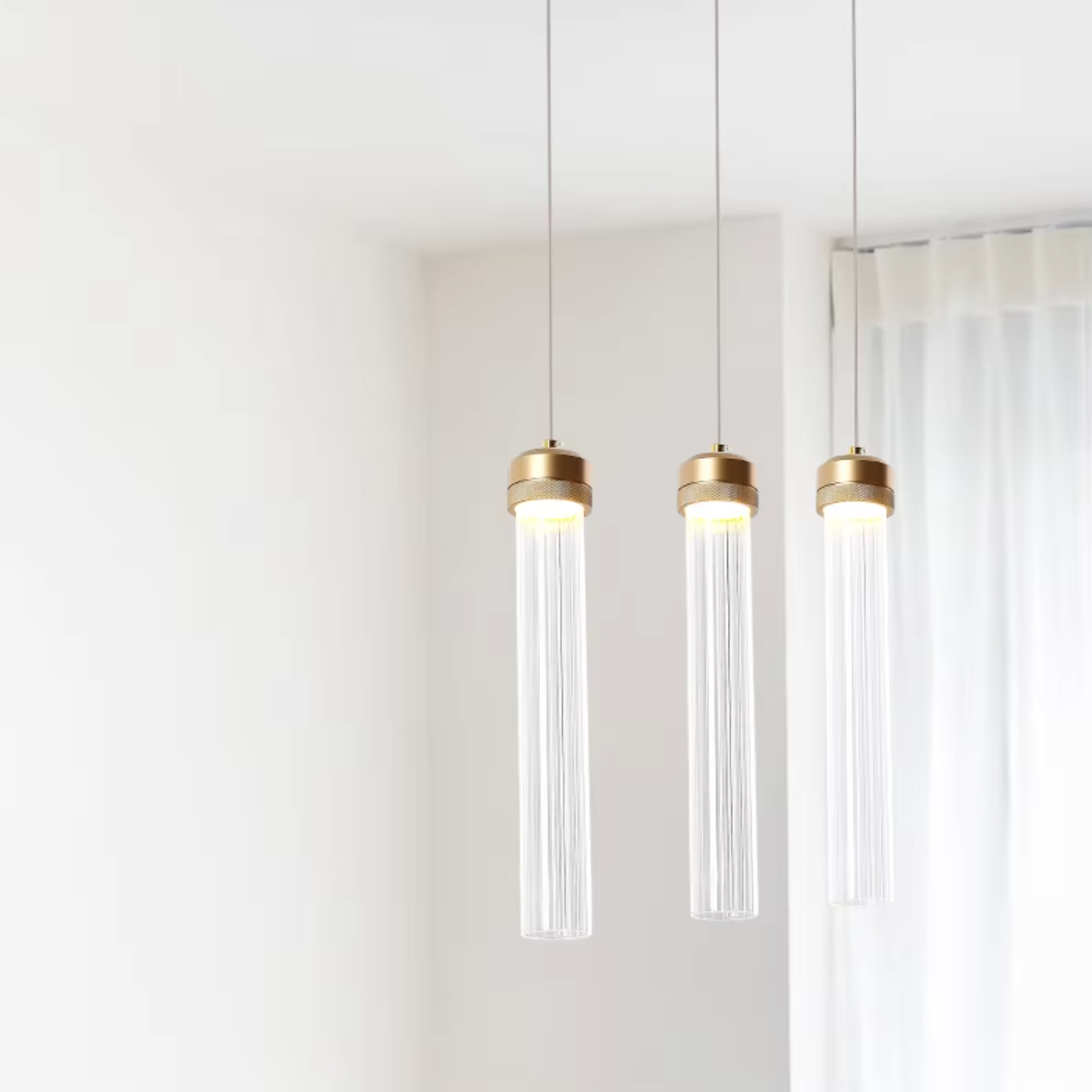 Isabelle Ripple Drop Gold Tube LED Pendant Light Modern Multi Head Fixture