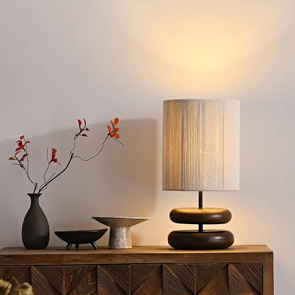 Camille Wooden River Rock Table Lamp with Fabric Shade