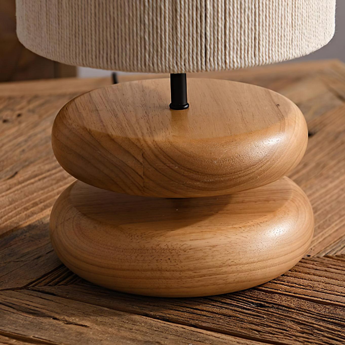 Camille Wooden River Rock Table Lamp with Fabric Shade