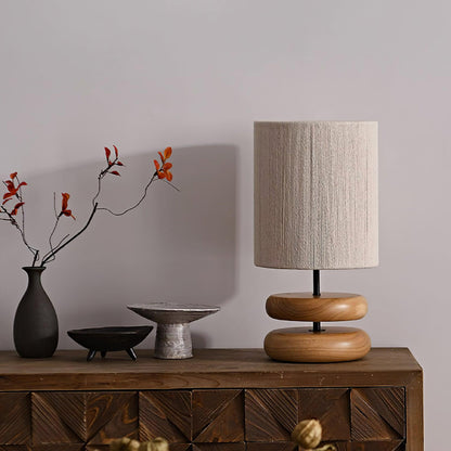Camille Wooden River Rock Table Lamp with Fabric Shade