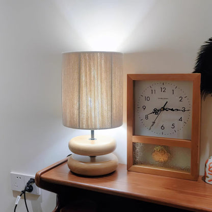 Camille Wooden River Rock Table Lamp with Fabric Shade