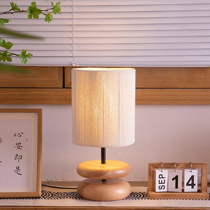 Camille Wooden River Rock Table Lamp with Fabric Shade