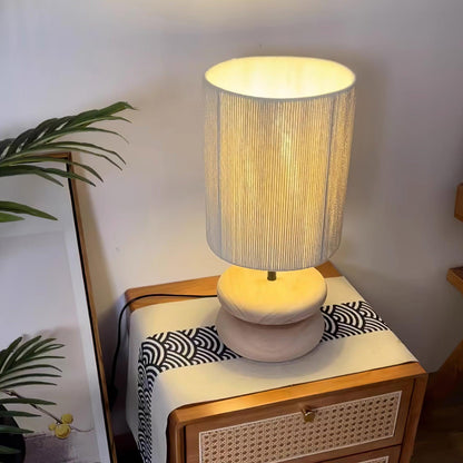 Camille Wooden River Rock Table Lamp with Fabric Shade
