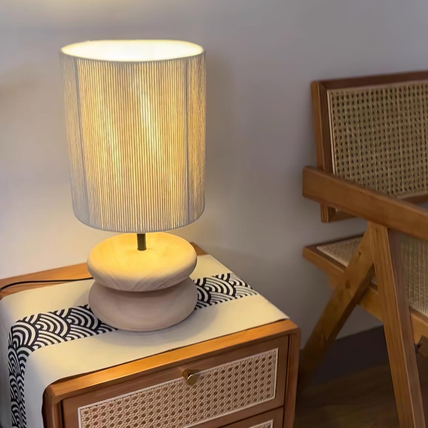 Camille Wooden River Rock Table Lamp with Fabric Shade