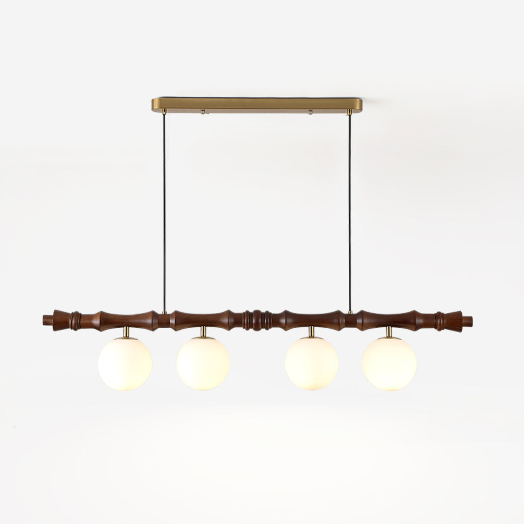 Lustre Céline en bois, poutre en bois sculpté avec globes en verre dépoli