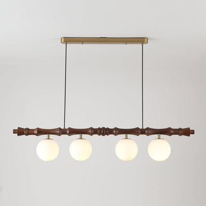 Lustre Céline en bois, poutre en bois sculpté avec globes en verre dépoli