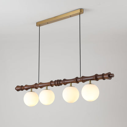Lustre Céline en bois, poutre en bois sculpté avec globes en verre dépoli
