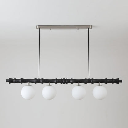Lustre Céline en bois, poutre en bois sculpté avec globes en verre dépoli