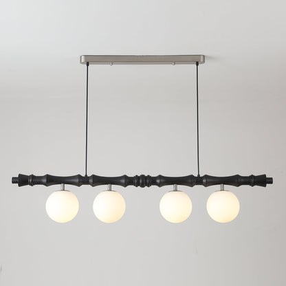 Lustre Céline en bois, poutre en bois sculpté avec globes en verre dépoli