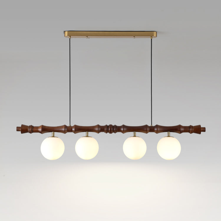 Lustre Céline en bois, poutre en bois sculpté avec globes en verre dépoli