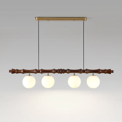 Lustre Céline en bois, poutre en bois sculpté avec globes en verre dépoli