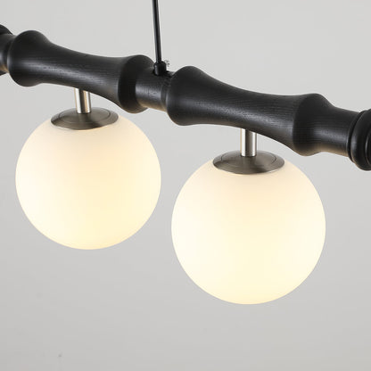 Lustre Céline en bois, poutre en bois sculpté avec globes en verre dépoli