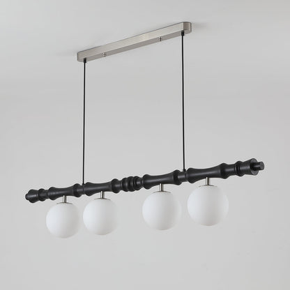 Lustre Céline en bois, poutre en bois sculpté avec globes en verre dépoli