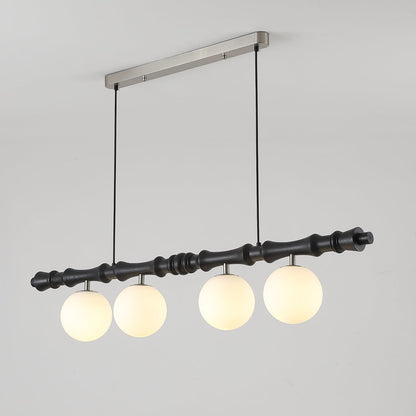 Lustre Céline en bois, poutre en bois sculpté avec globes en verre dépoli