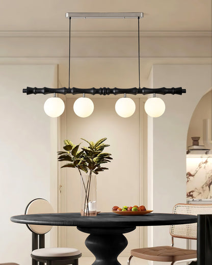 Lustre Céline en bois, poutre en bois sculpté avec globes en verre dépoli