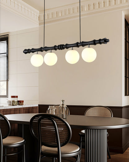 Lustre Céline en bois, poutre en bois sculpté avec globes en verre dépoli